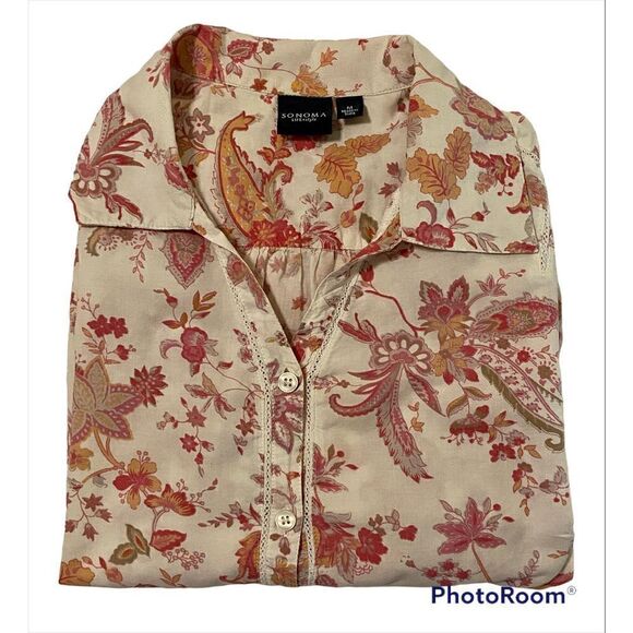Woman’s Sonoma SZ M White/Pink Paisley-Floral Button Down Blouse - Picture 5 of 5